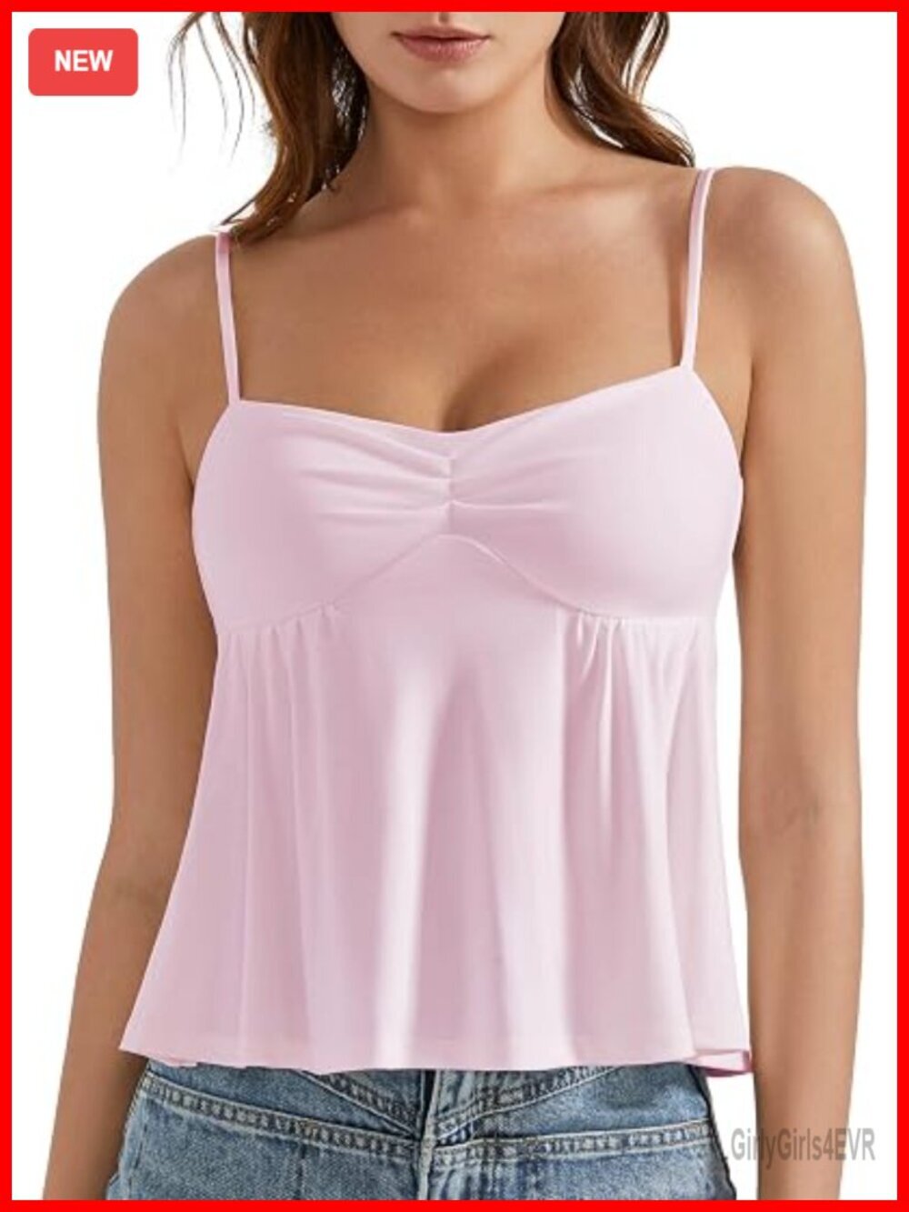 Camisole Tank Top with Built-In Bra, Sleeveless Peplum Going Out Top